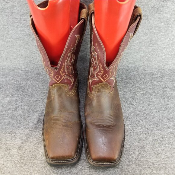 ✅Justin Pull-On Cowboy Work Boots Brown Leather Composite Square Toe Mens 10 EE - Picture 6 of 10